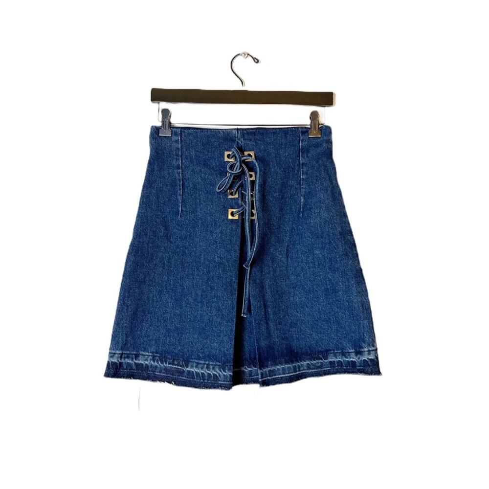 Sandro Eunice lace up Denim skirt Sz 4/6 - Picture 5 of 9